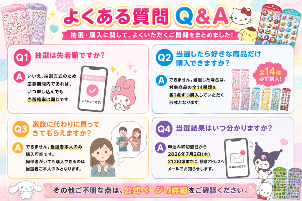 キデイランド武蔵小杉店の立体シール抽選販売に関するよくある質問をまとめたQ&A画像