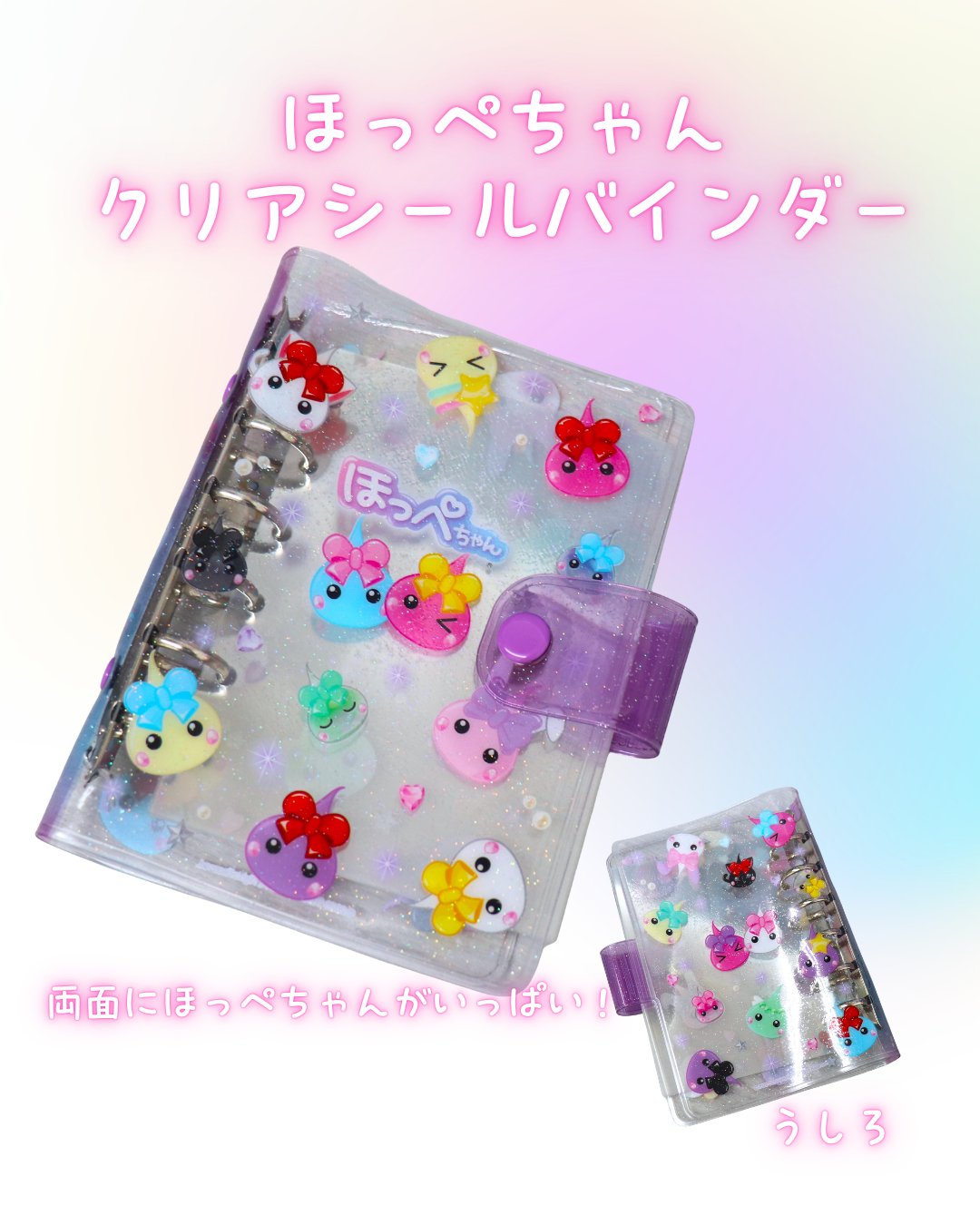 ほっぺちゃんが描かれたクリア素材のバインダー正面写真
