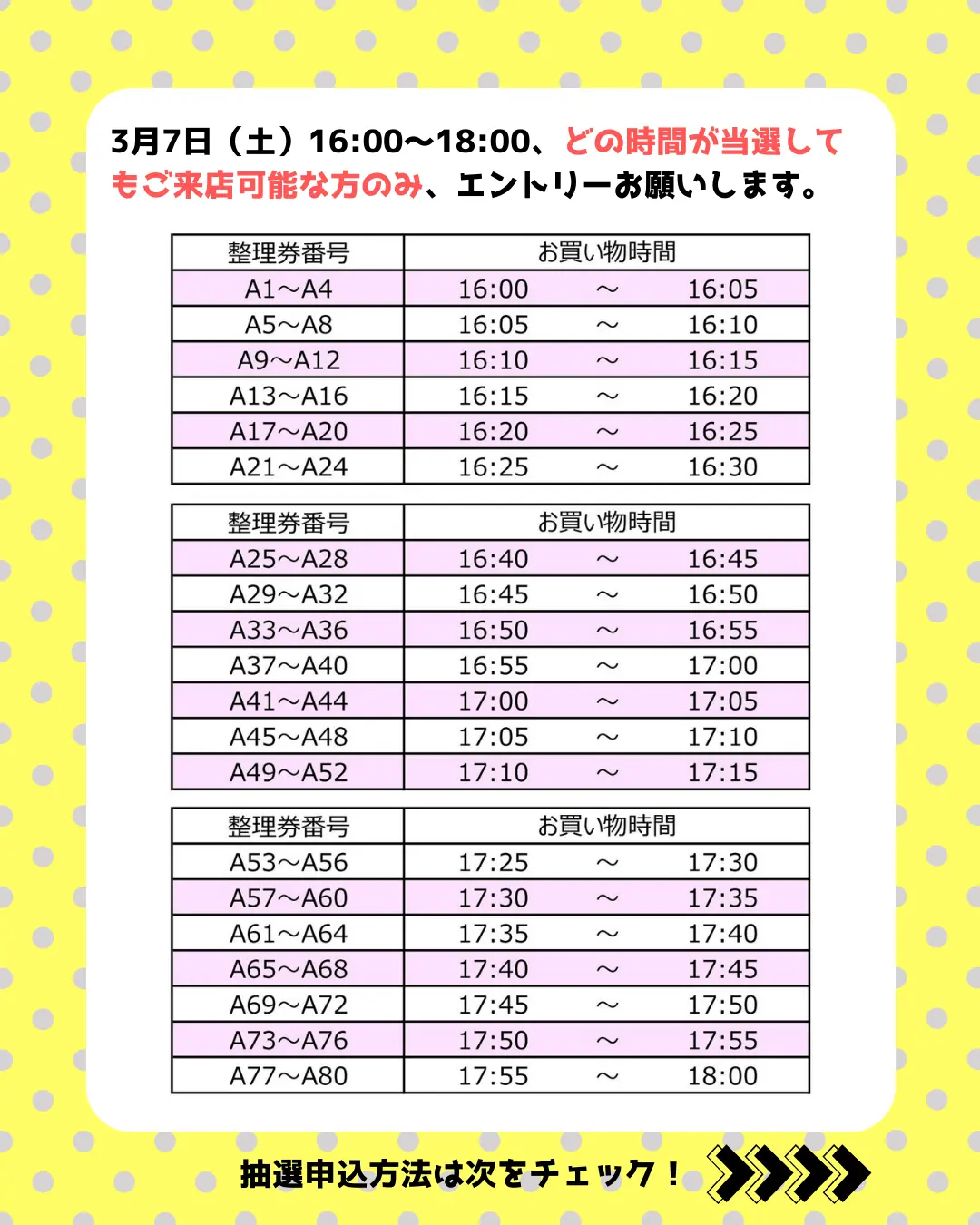 入場時間のタイムスケジュール