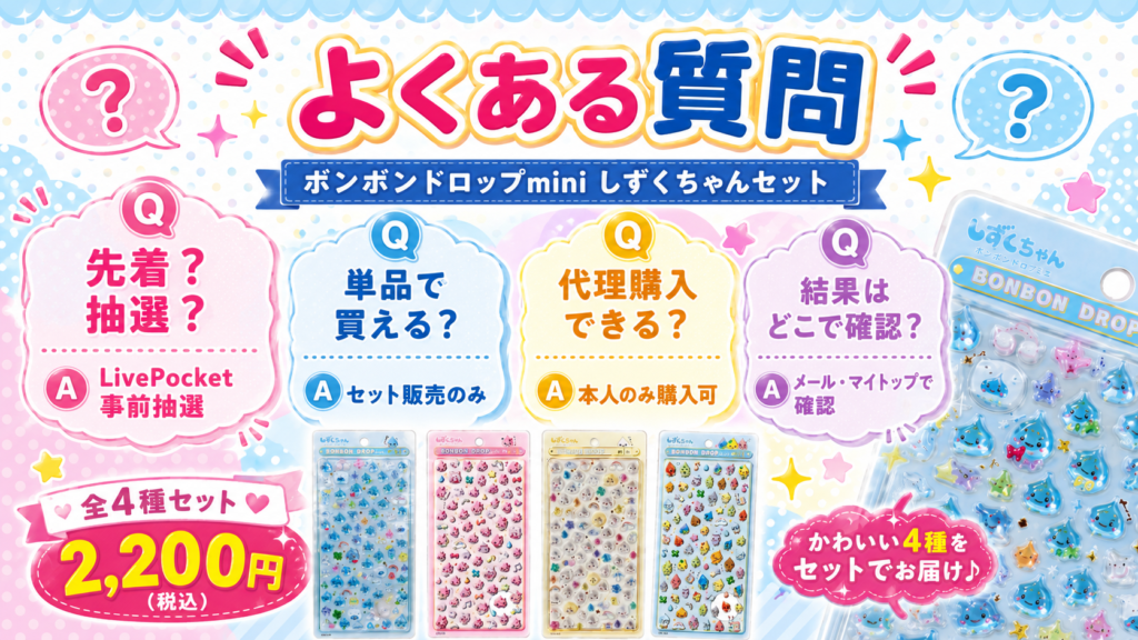 ボンボンドロップminiしずくちゃんセットの抽選販売に関するよくある質問