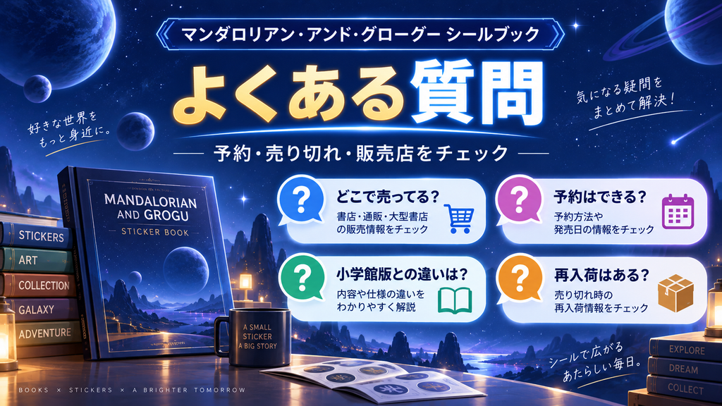 マンダロリアン・アンド・グローグー シールブックの予約や販売店などよくある質問をまとめた画像