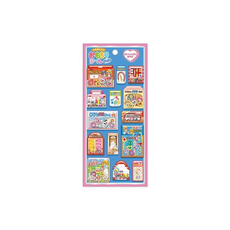 たのしいおもちゃシールデラックス「おいしゃさんあそび」の商品画像。ブルーの台紙に救急箱やお医者さんごっこをモチーフにした立体シールをデザイン