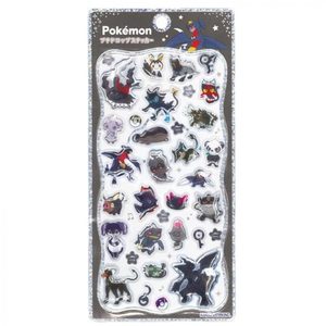 ポケモン プチドロップステッカー ブラック。ガブリアス、ダークライ、ゾロアーク、ブラッキーなど黒系・ダークカラーのポケモンを集めたデザイン