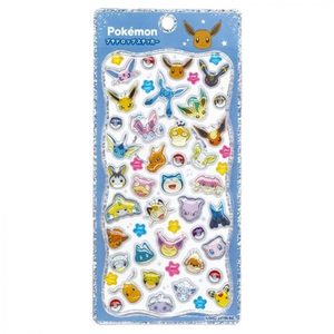 ポケモン プチドロップステッカー フェイス2。イーブイとその進化形をはじめ、さまざまなポケモンの顔を多数集めたデザイン