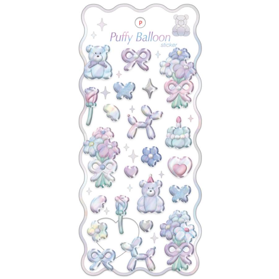 クーリアのパフィーバルーンステッカー、透明感と虹色の輝きが特徴のオーロラカラーシールの画像