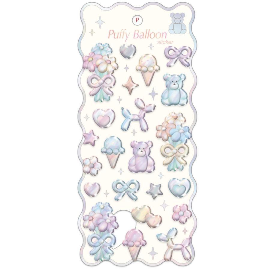 クーリアのパフィーバルーンステッカー、パステルカラーのぷっくりしたオーロラシールの画像