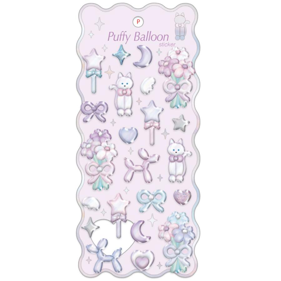 クーリアのパフィーバルーンステッカー、神秘的なパープルカラーが光るオーロラ加工シールの画像