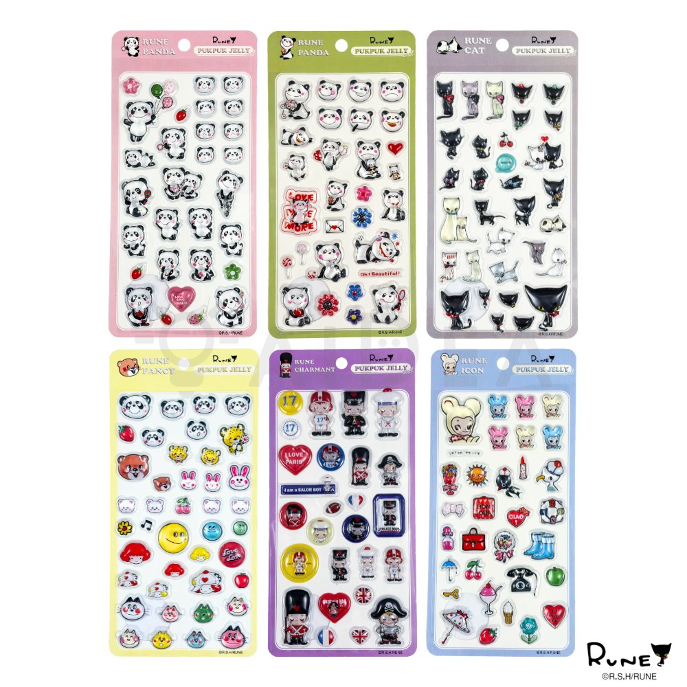 ぷくぷくジェリーシール第2弾 内藤ルネ6種セットのパッケージとシールの詳細画像