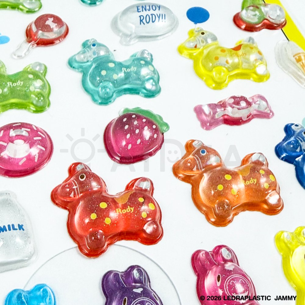 カラフルで元気いっぱいのデザインが特徴のエンジョイロディのぷくぷくジェリーシール