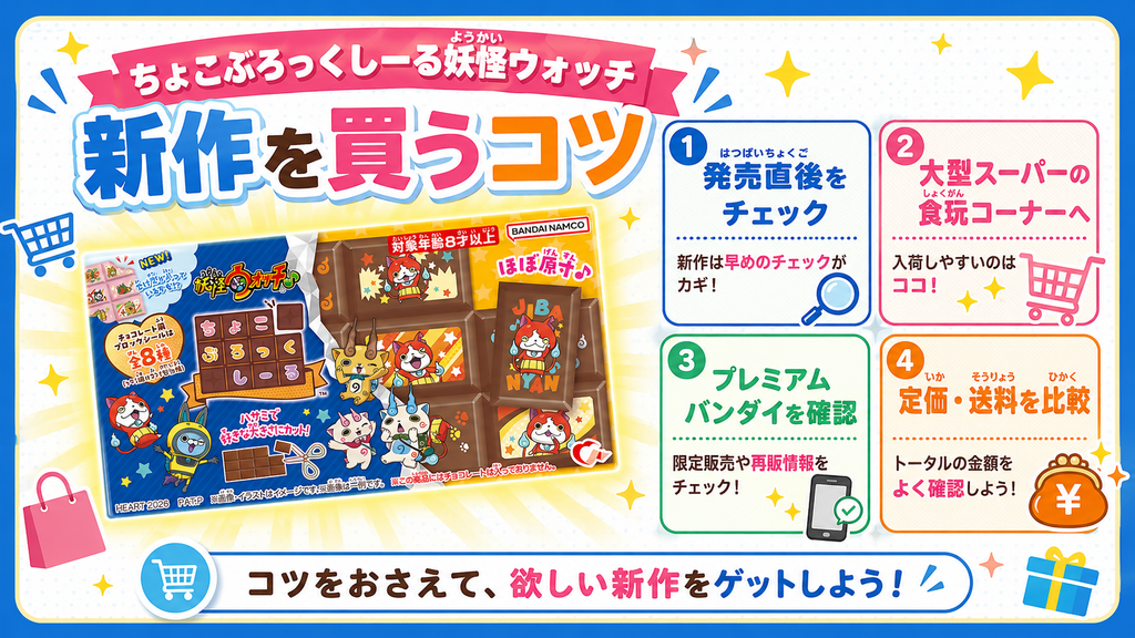 ちょこぶろっくしーる妖怪ウォッチ新作を買うコツを紹介する画像